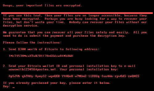 Petya Ransomware attack lock screen screenshot